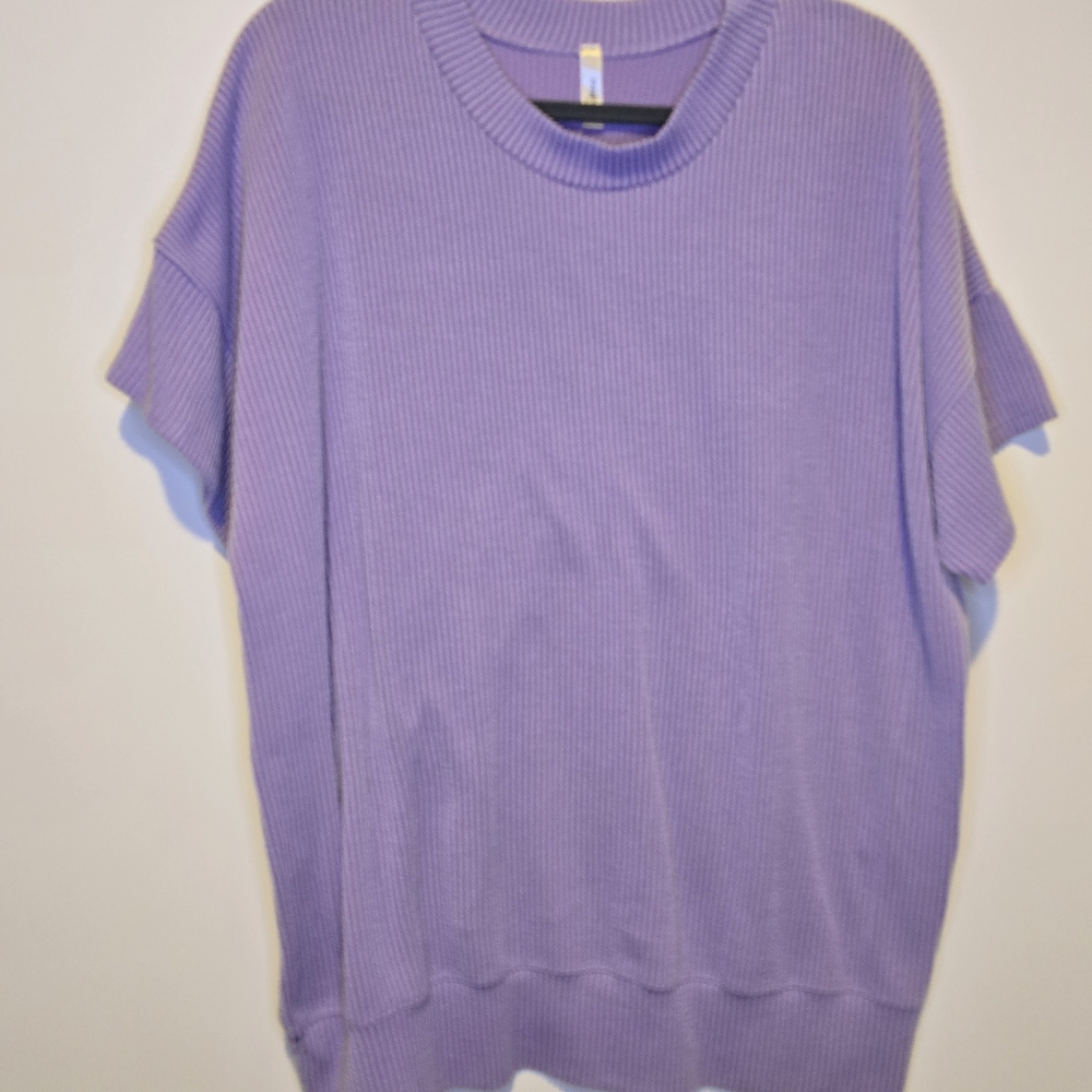 Purple Ribbed Short Sleeve Top